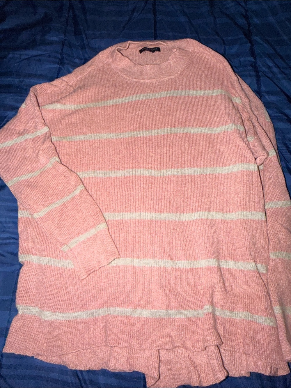 American Eagle Outfitters Pink and Cream Striped Crewneck Sweater